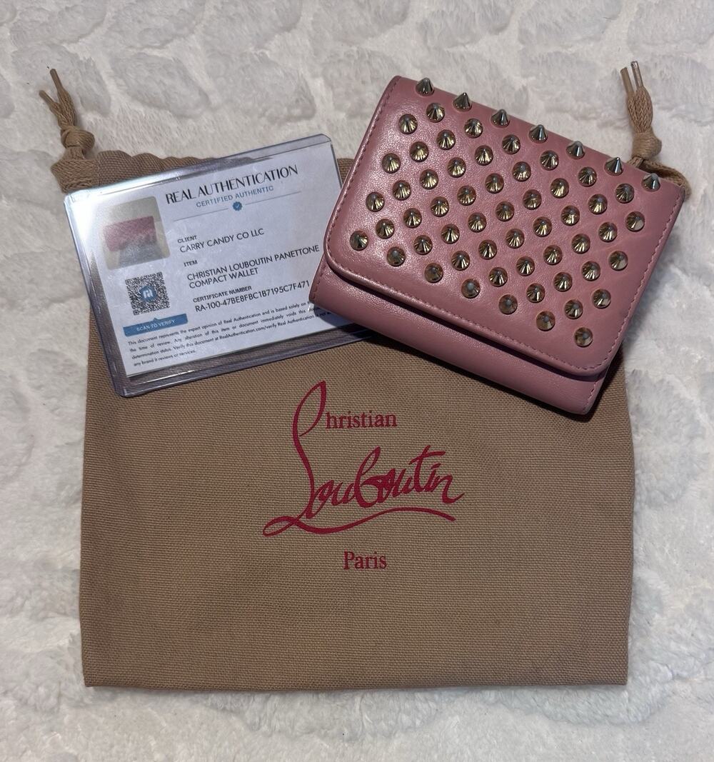 Christian Louboutin Panettone Compact Wallet Pink/Red Interior w/COA and Dustbag